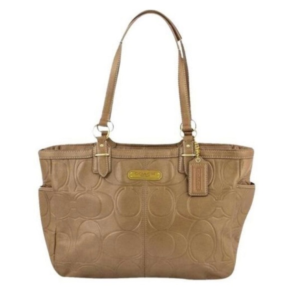 Coach Gallery Embossed Top Handle Metallic Brown Leather Monogram CC Purse Bag - Picture 1 of 15